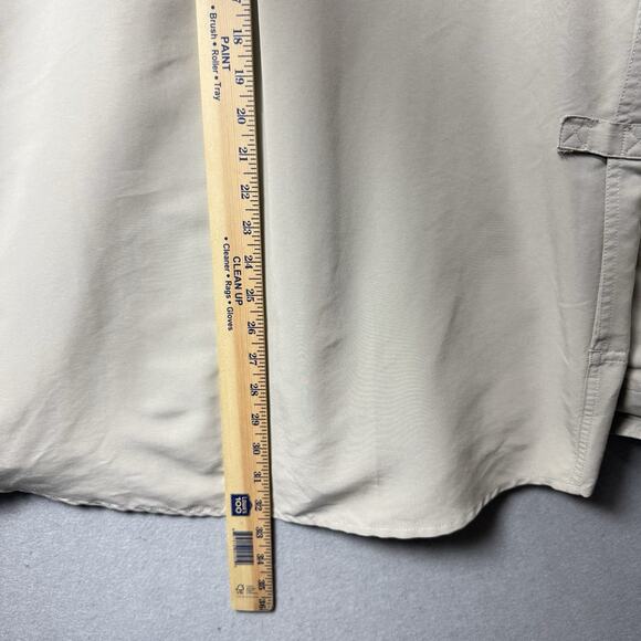 Quest Vented Back Long Sleeve Fishing Button Up Shirt Nylon Zip Tan Men’s XL - Picture 10 of 12
